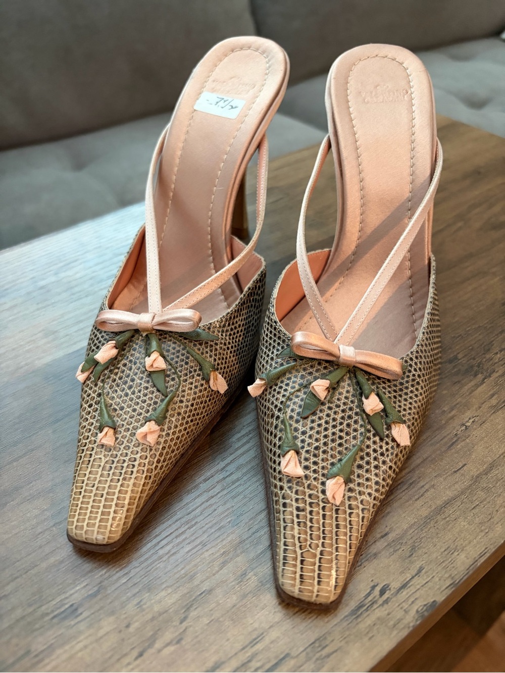 Vintage Valentino Garavani Floral Lizard-Print Mules